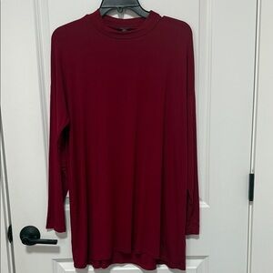 Eileen Fisher Women’s Mock T-Neck Tunic-Lightweight Top Jersey Red-Size Petite M